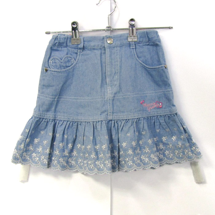 メゾピアノ デニムスカート ボトムス フレア 刺繍 キッズ 女の子用 130