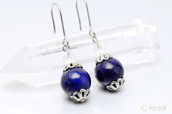 ラピスラズリ・水晶カット ピアス 10mm ｜ 天然石通販の4976堂