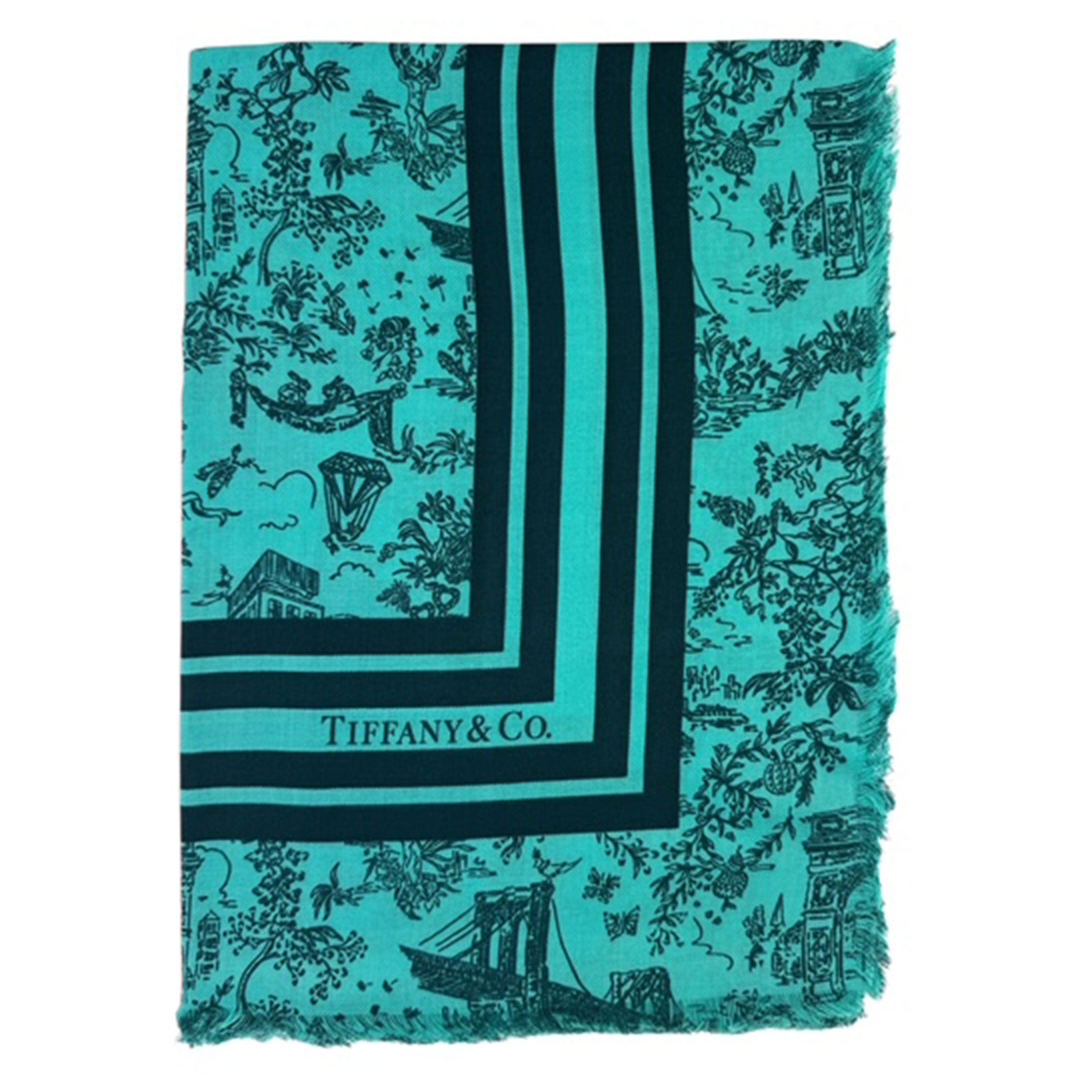 TIFFANY&Co. スカーフ カラーブロックパターン シルク ブルー Tiffany