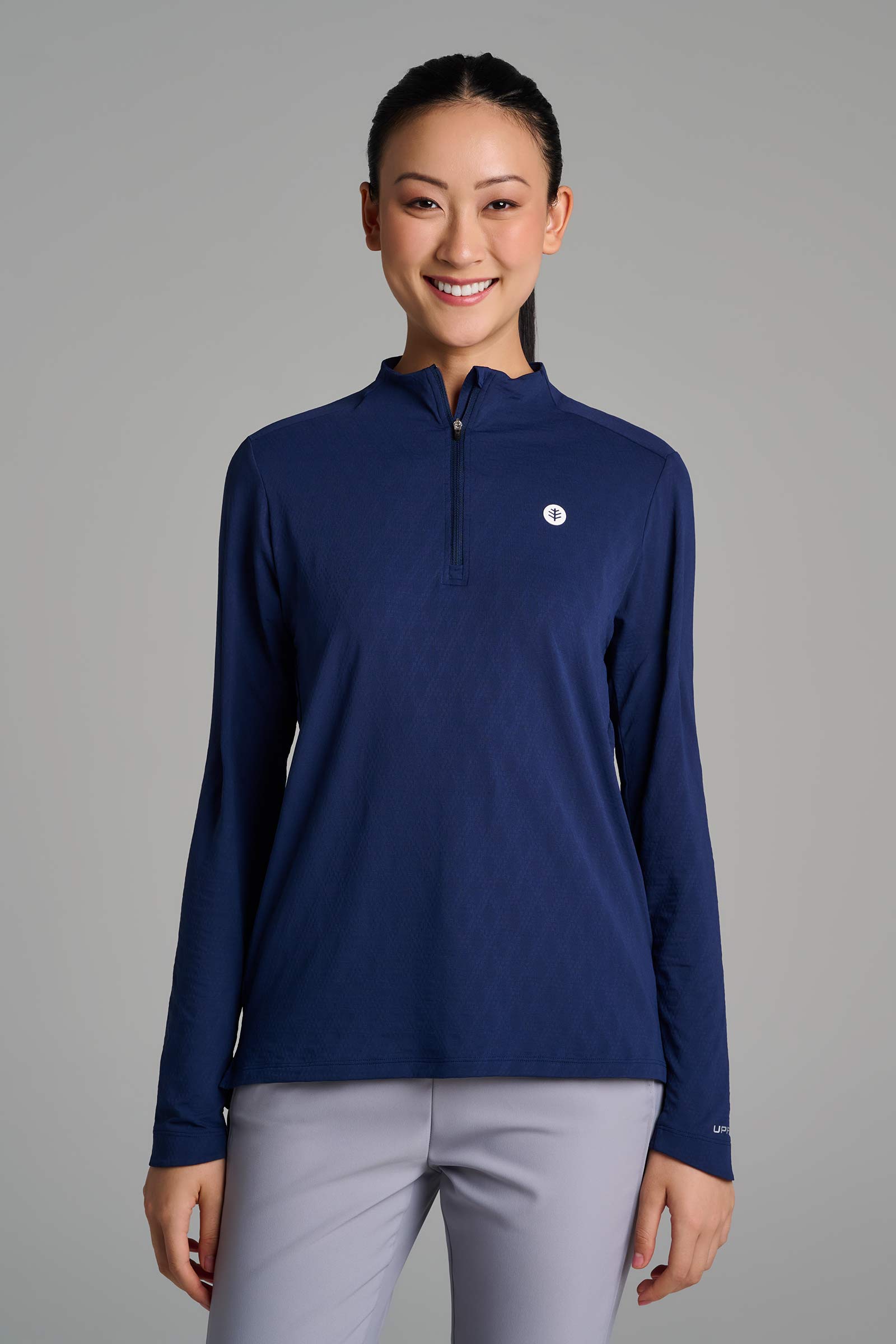Women's Arabella Quarter-Zip Golf Shirt | Navy Diamond Jacquard