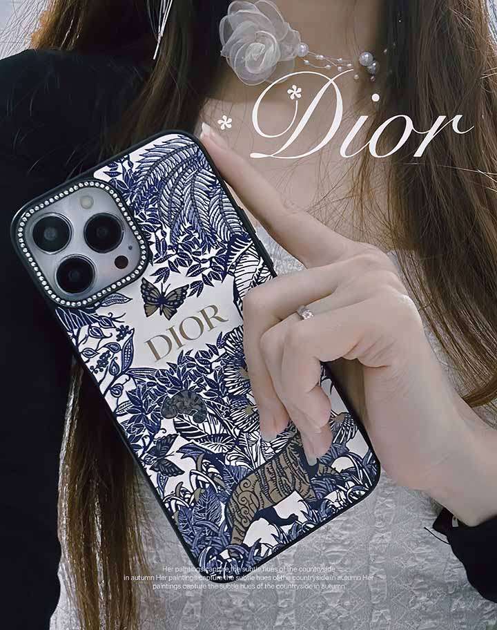 Dior iphone15pro/15携帯ケース革製 キラキララインストーン付きレンズ