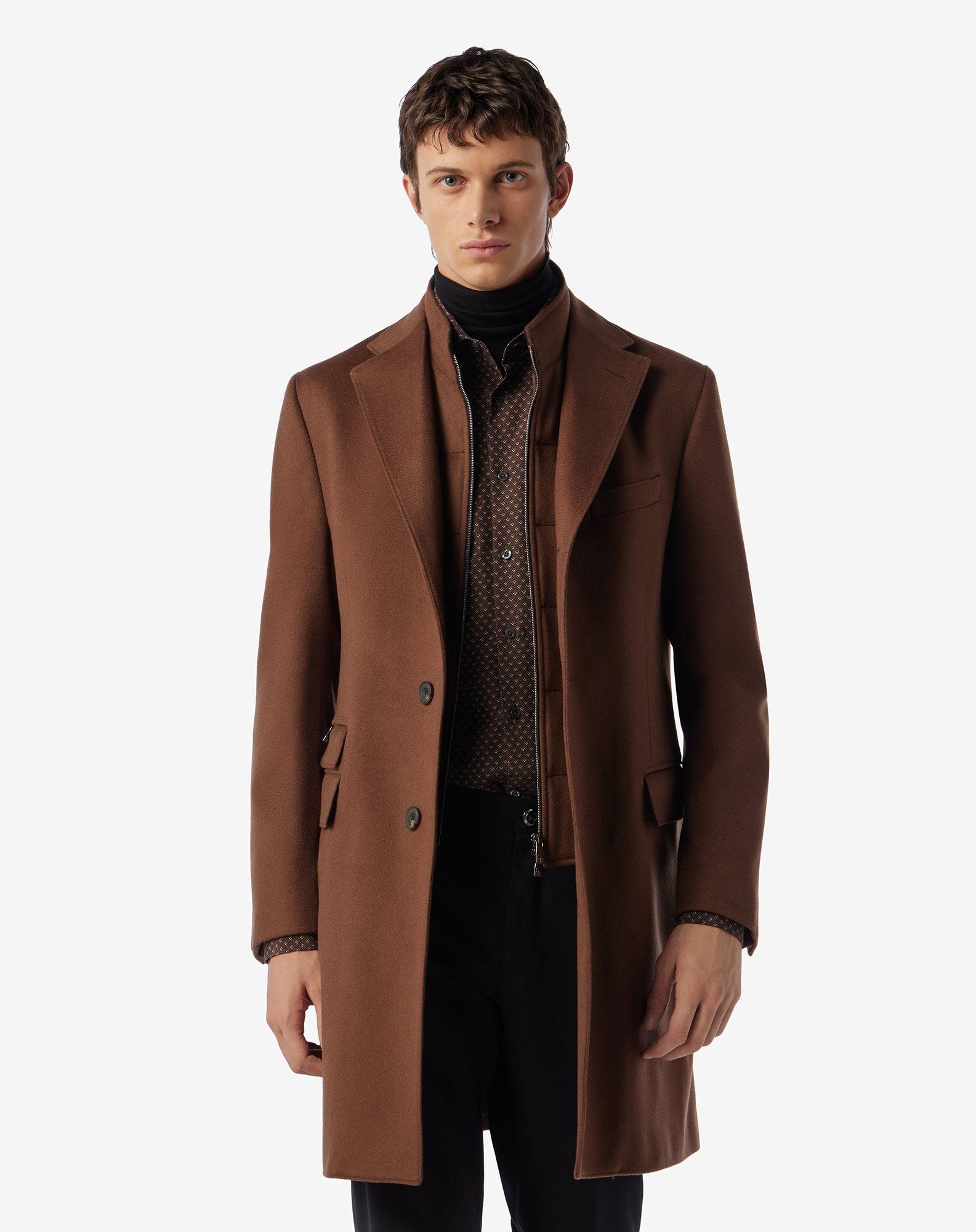 Men's blue wool beaver coat with detachable vest | Corneliani