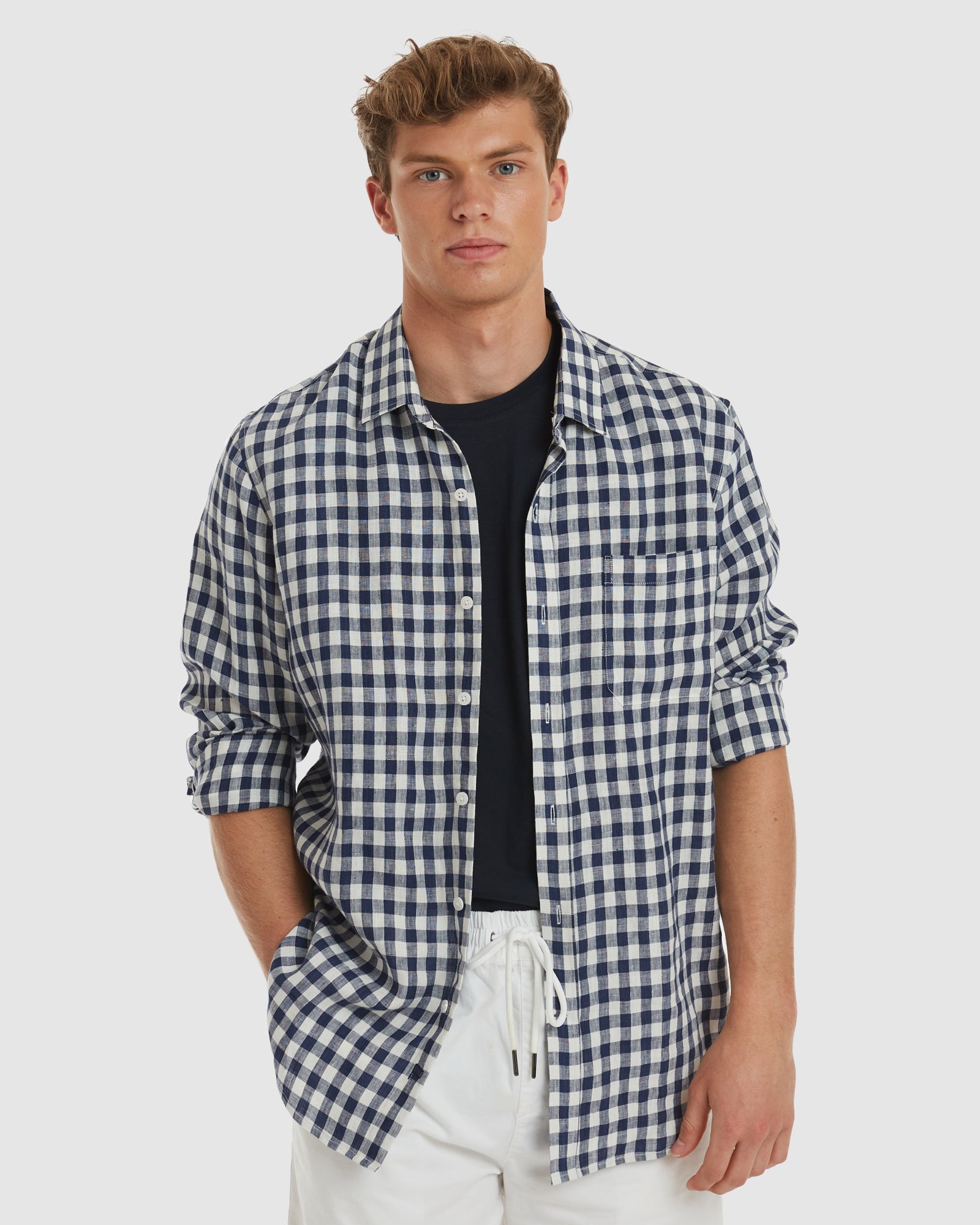 Antibes Blue Gingham Linen Shirt - Casual Fit – camixa.com
