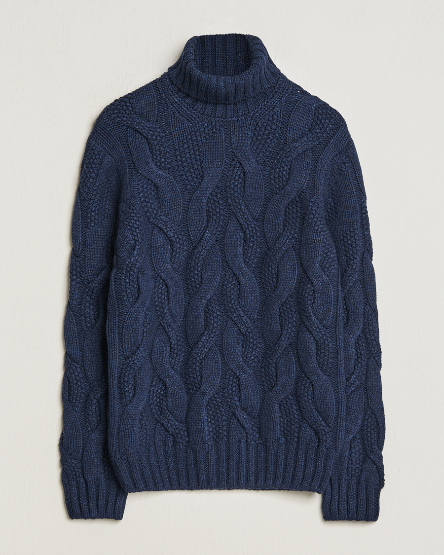 Gran Sasso Wool/Cashmere Heavy Knitted Structured Polo Navy at