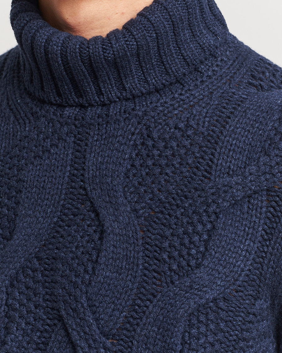 Gran Sasso Wool/Cashmere Heavy Knitted Structured Polo Navy at