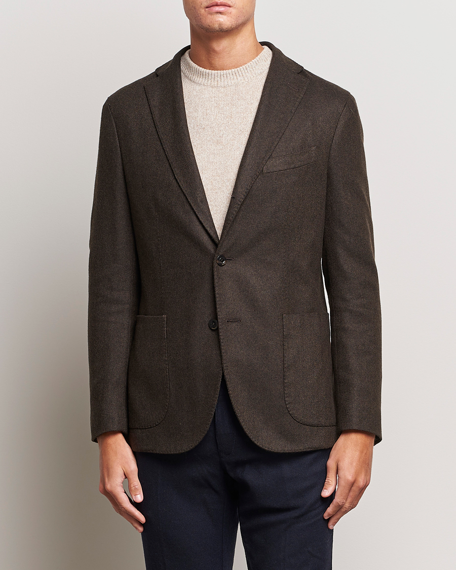Boglioli K Jacket Wool Herringbone Blazer Dark Brown at CareOfCarl.com