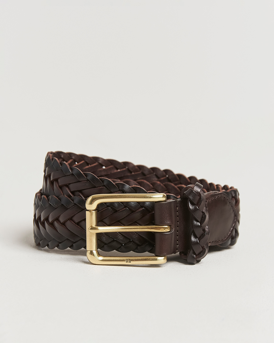 Ralph Lauren Purple Label Braided Leather Belt Dark Brown Calf at