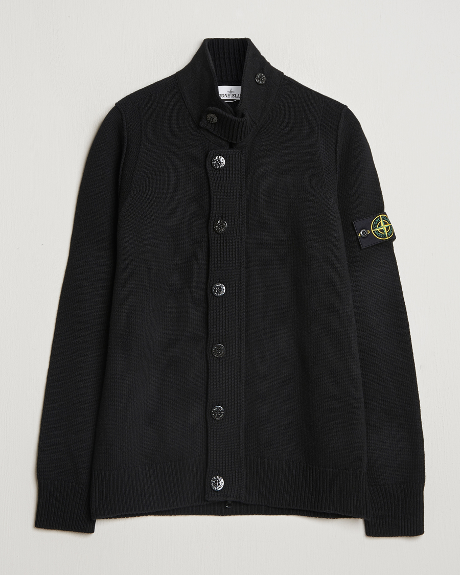 Stone Island Knitted Lambswool Zip Cardigan Black at CareOfCarl.com