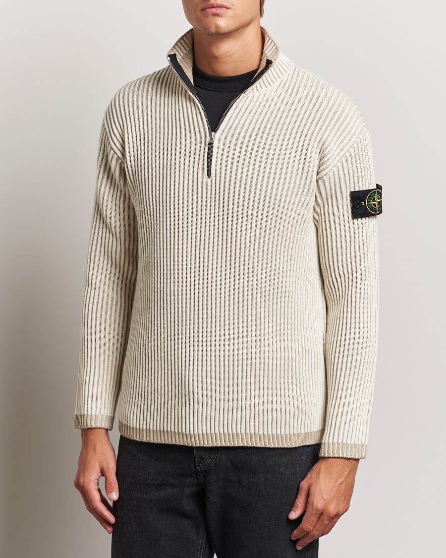 Stone Island Full Rib Wool Half Zip Natural at CareOfCarl.com