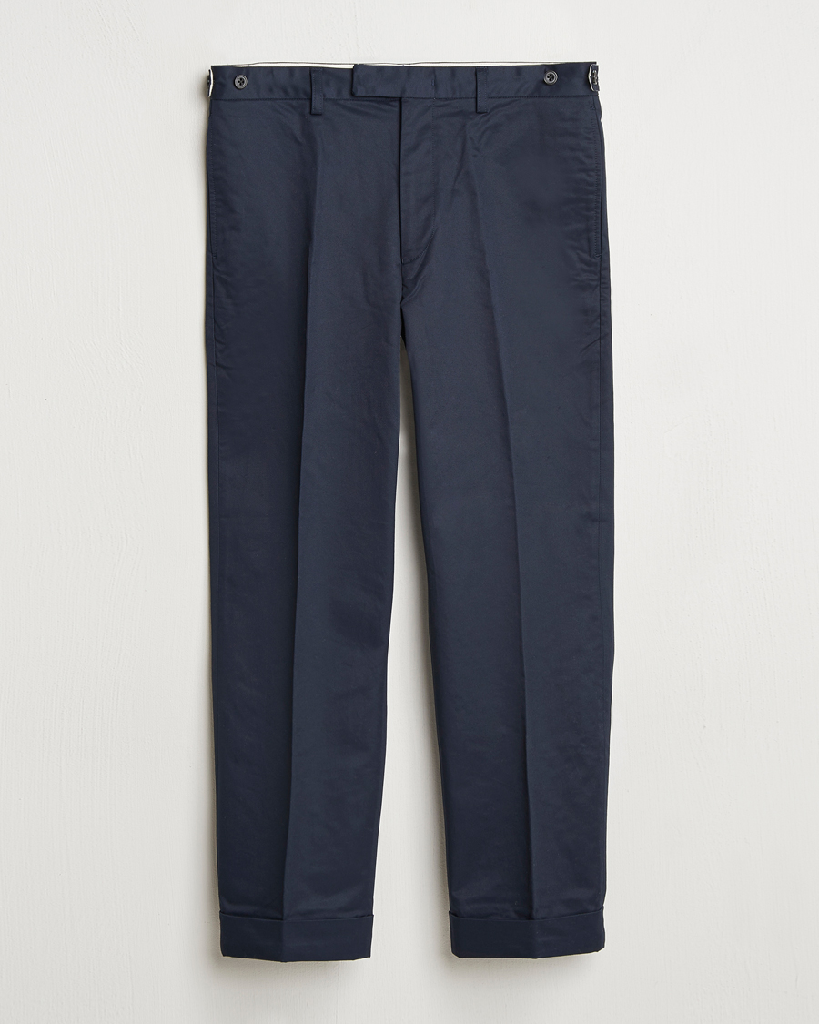 BEAMS PLUS Cotton Twill Ivy Trousers Navy at CareOfCarl.com