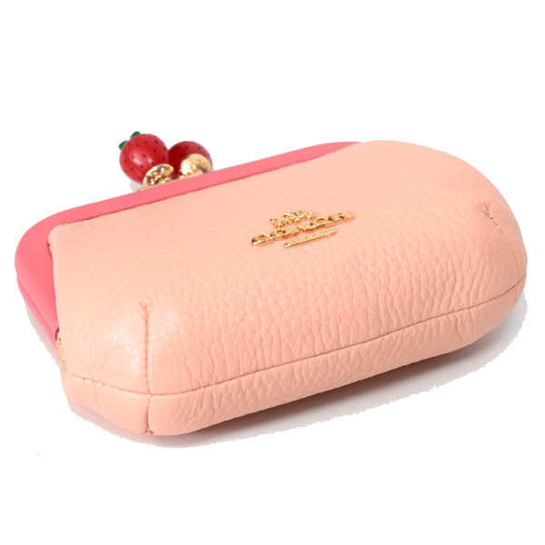 COACH】コーチ ぺブルレザー キスロック がま口 ノラ いちご カード