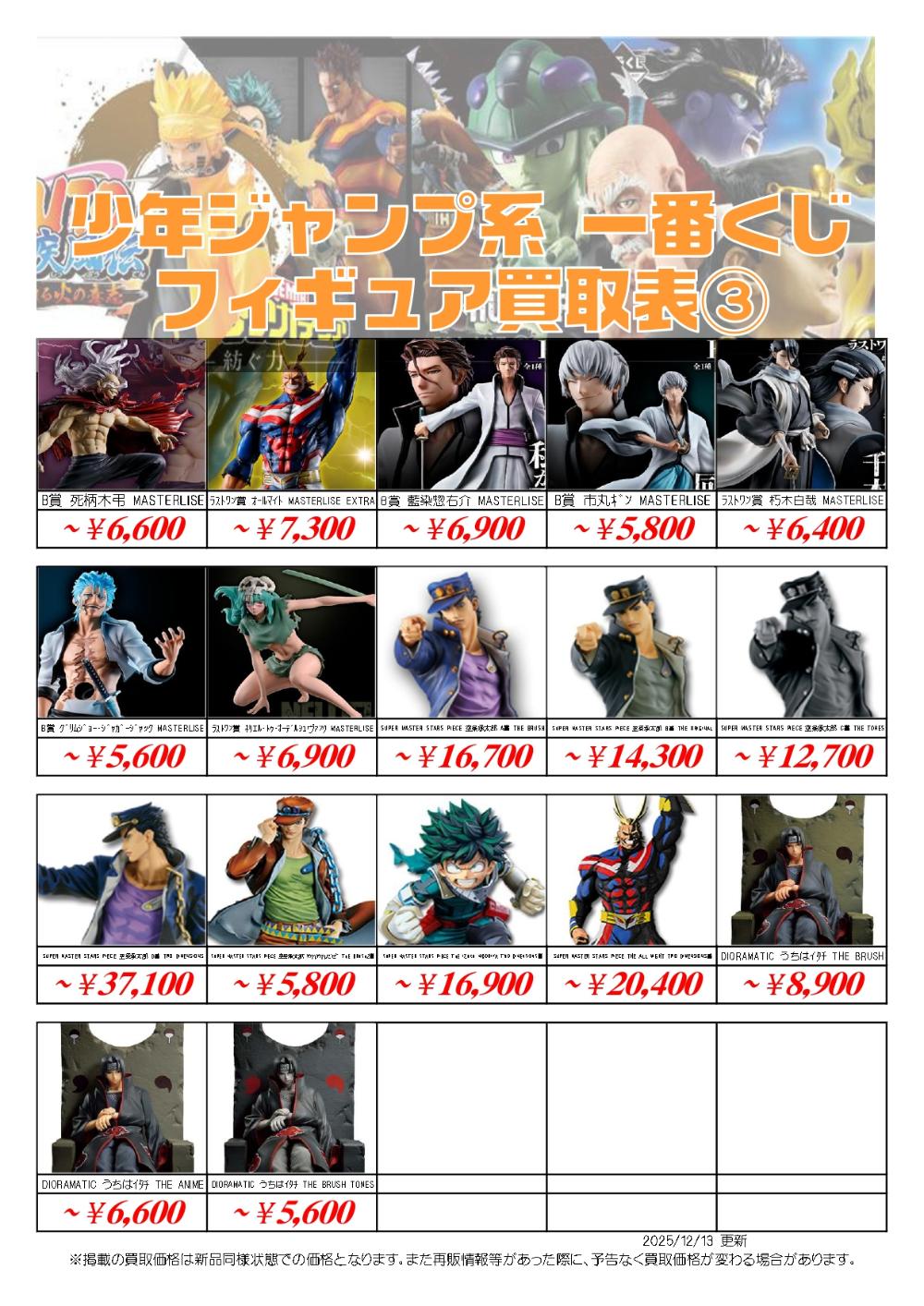 その他ジャンプフィギュア買取価格表-千葉鑑定団八千代店