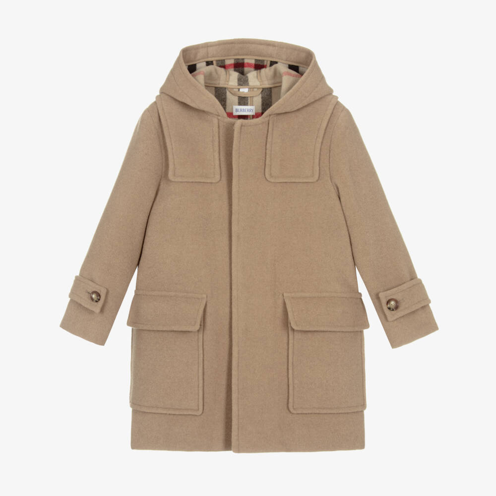 Burberry - Boys Beige Hooded Wool Coat | Childrensalon