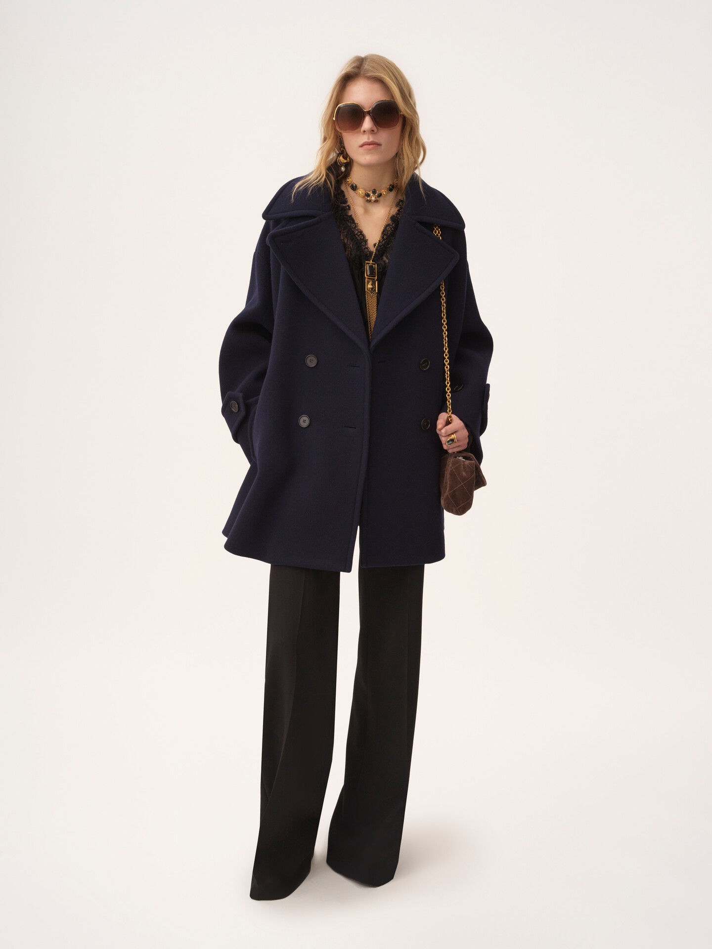ウール製オーバーサイズ ダブルブレストコート 青 - Chloé