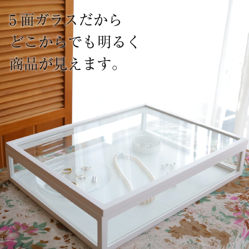 ホワイトで可愛い木製5面ガラスコレクションケース | ホワイト
