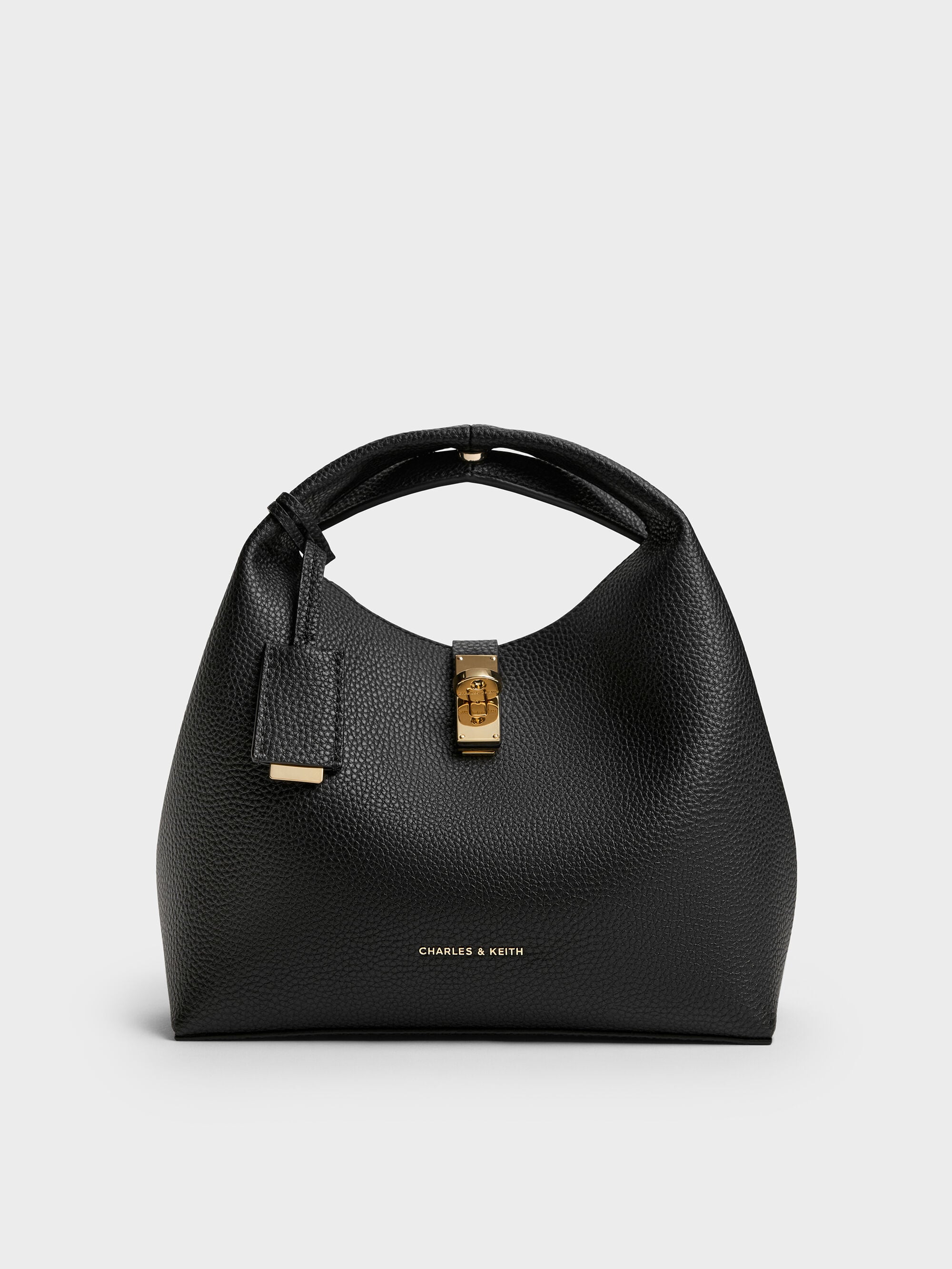Black Chance Turn-Lock Bucket Bag - Black - CHARLES & KEITH US