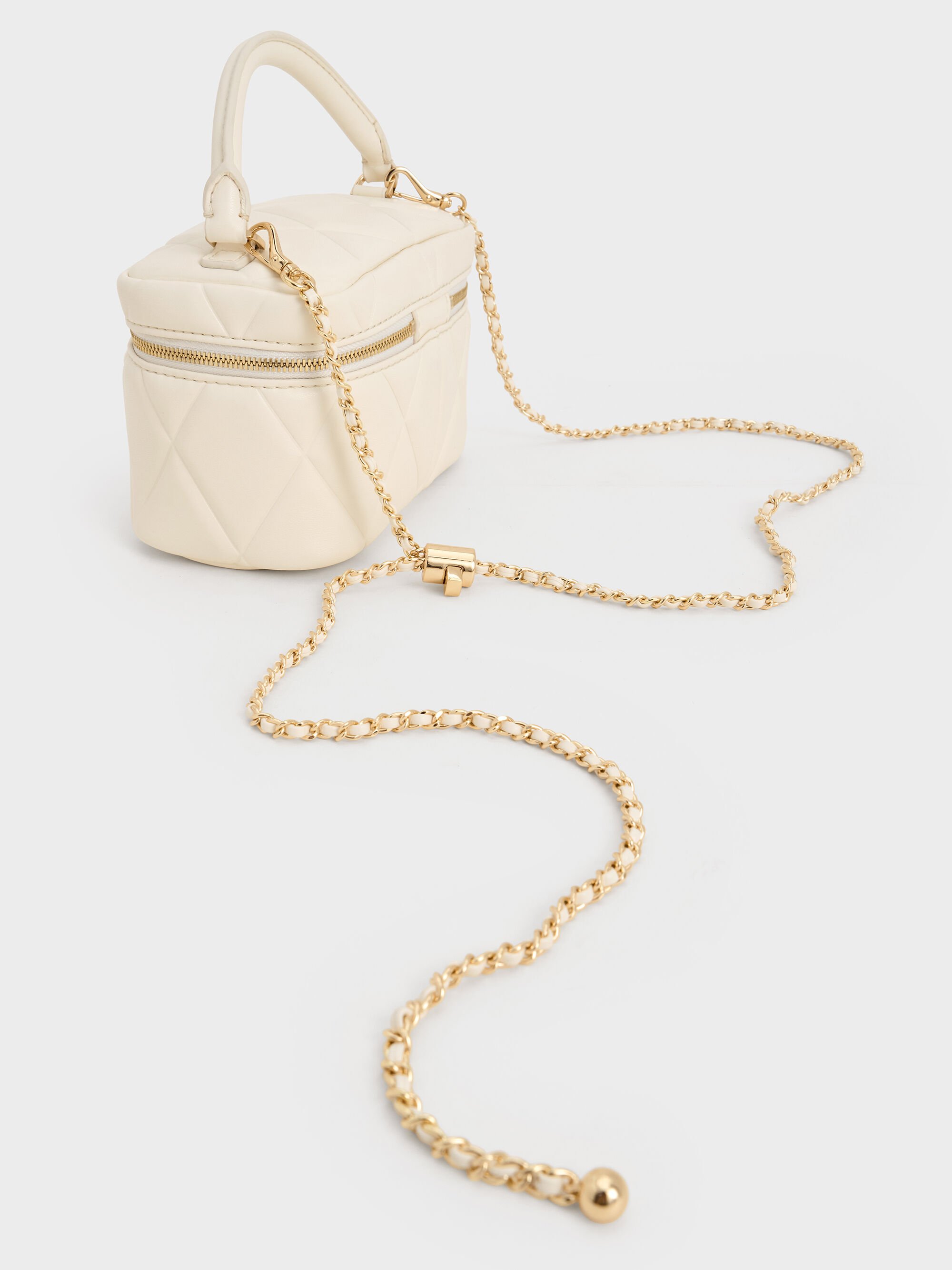 Cream Arwen Quilted Top Handle Vanity Bag - Cream - CHARLES & KEITH US