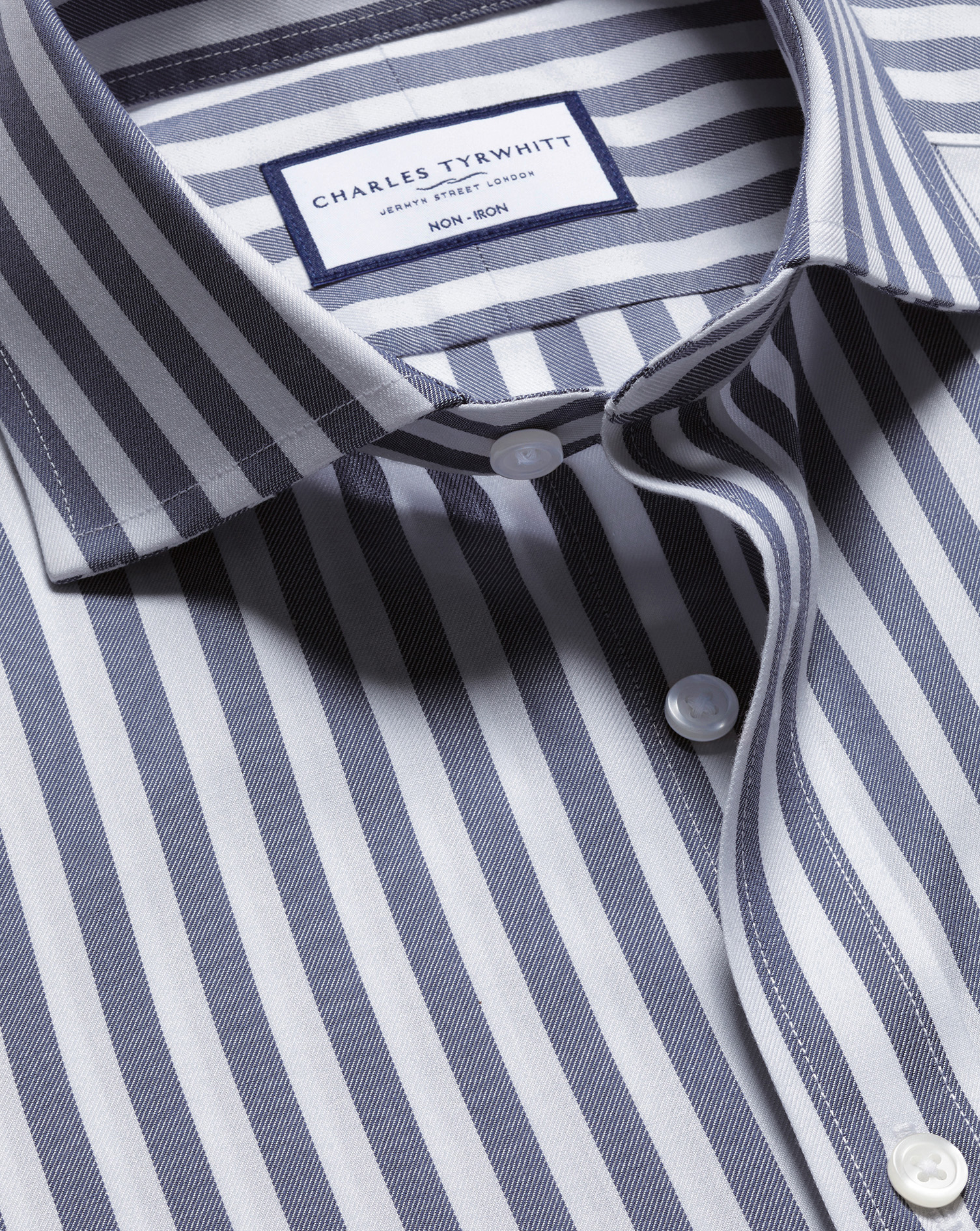 Non-Iron Twill Wide Stripe Shirt - Royal Blue | Charles Tyrwhitt US