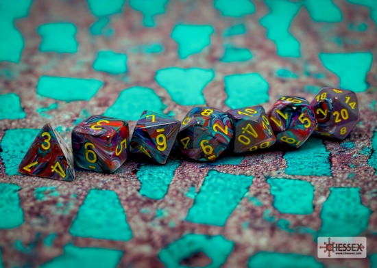 Chessex : Festive Mosaic/yellow Polyhedral 7-Dice Set