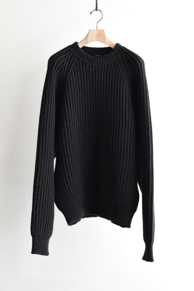 COMOLI (コモリ) カシミヤ和紙 ミリタリーニット [BLACK]