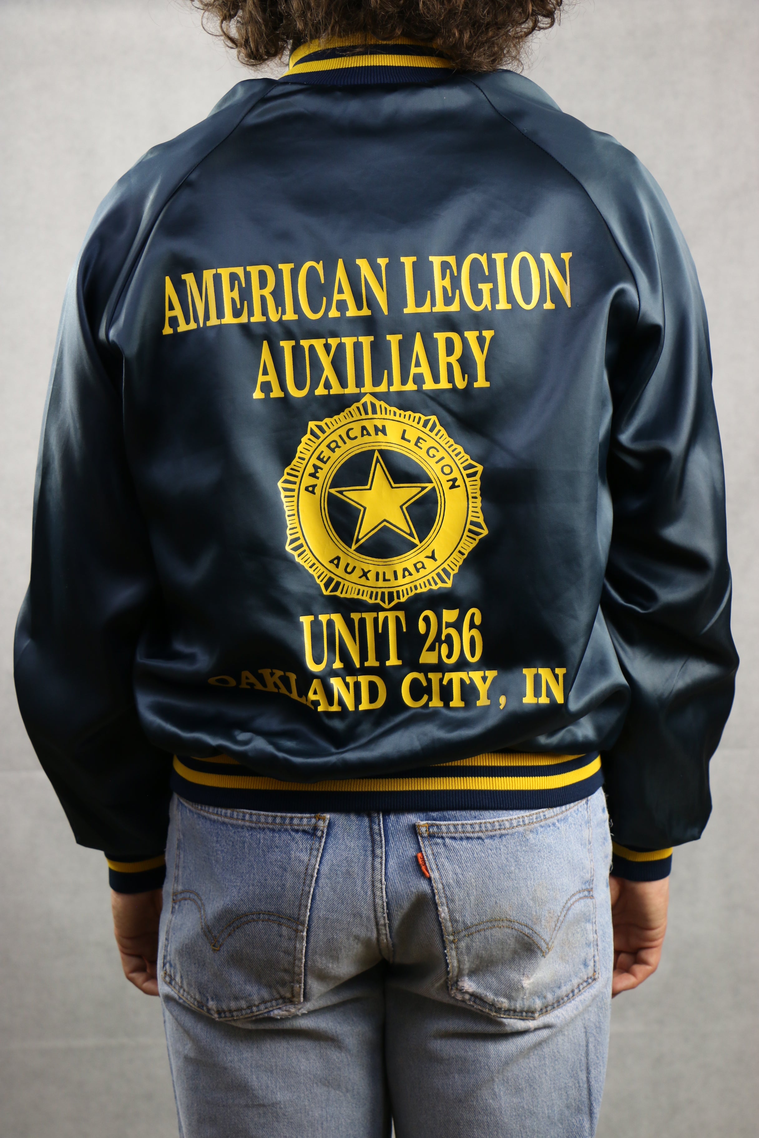 Satin Navy Bomber Jacket (American Legion) ~ Vintage Store