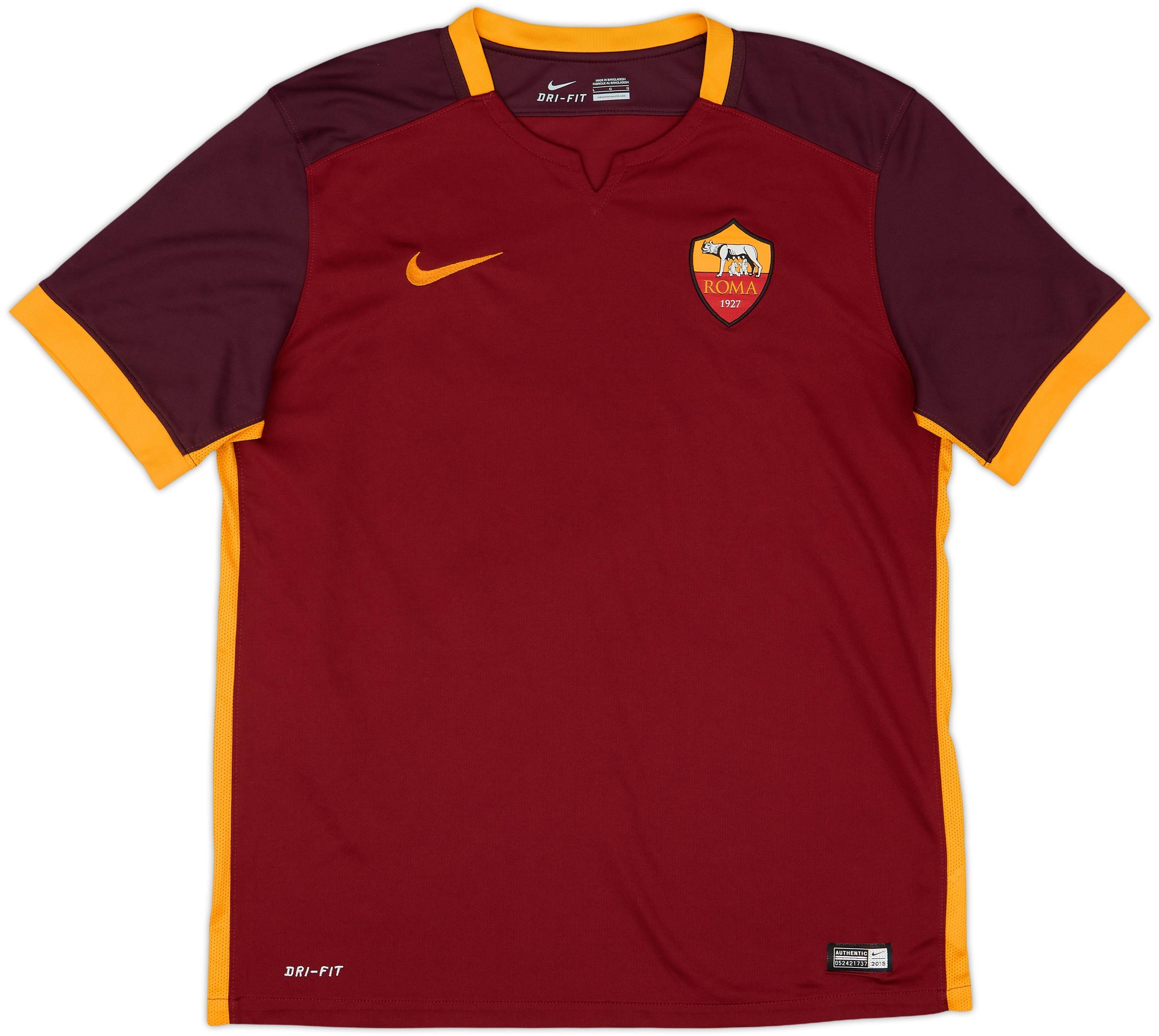 2015-16 Roma Home Shirt De Rossi #16 - 9/10 - (L)