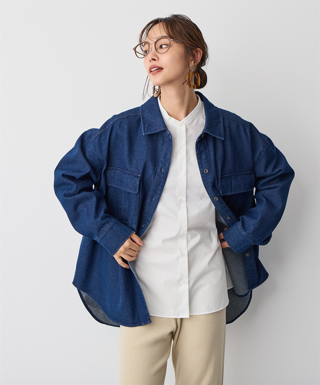 anyfee/プラスサイズ】BIGポケットデニムシャツ Life Style by cross