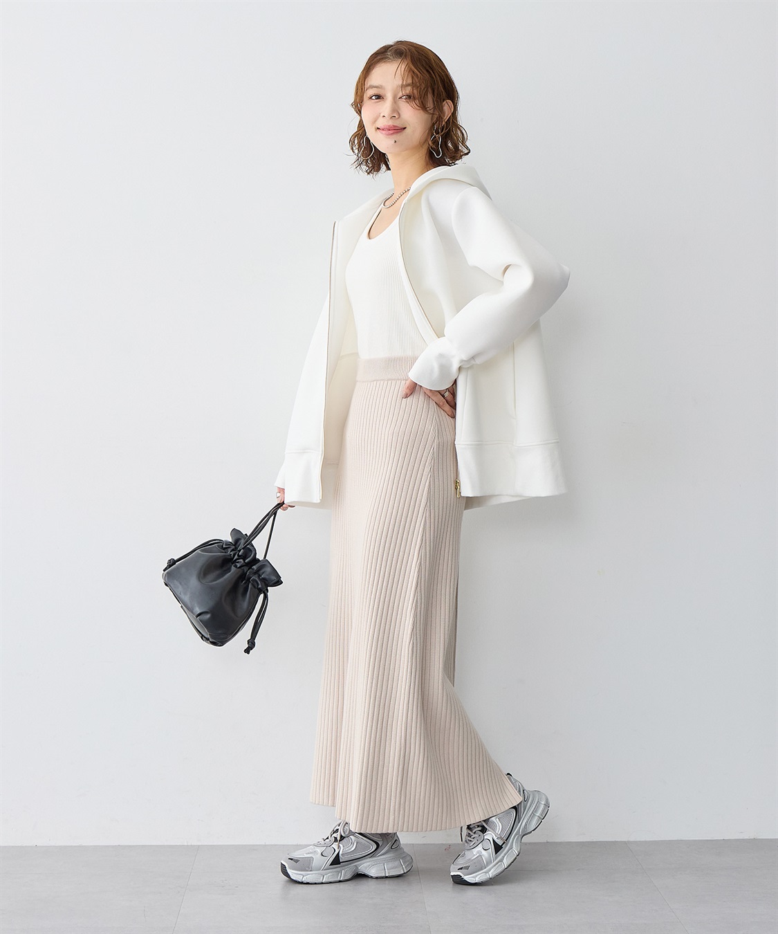 anyfee/プラスサイズ】ウォームタッチリブニットタイトスカート《低