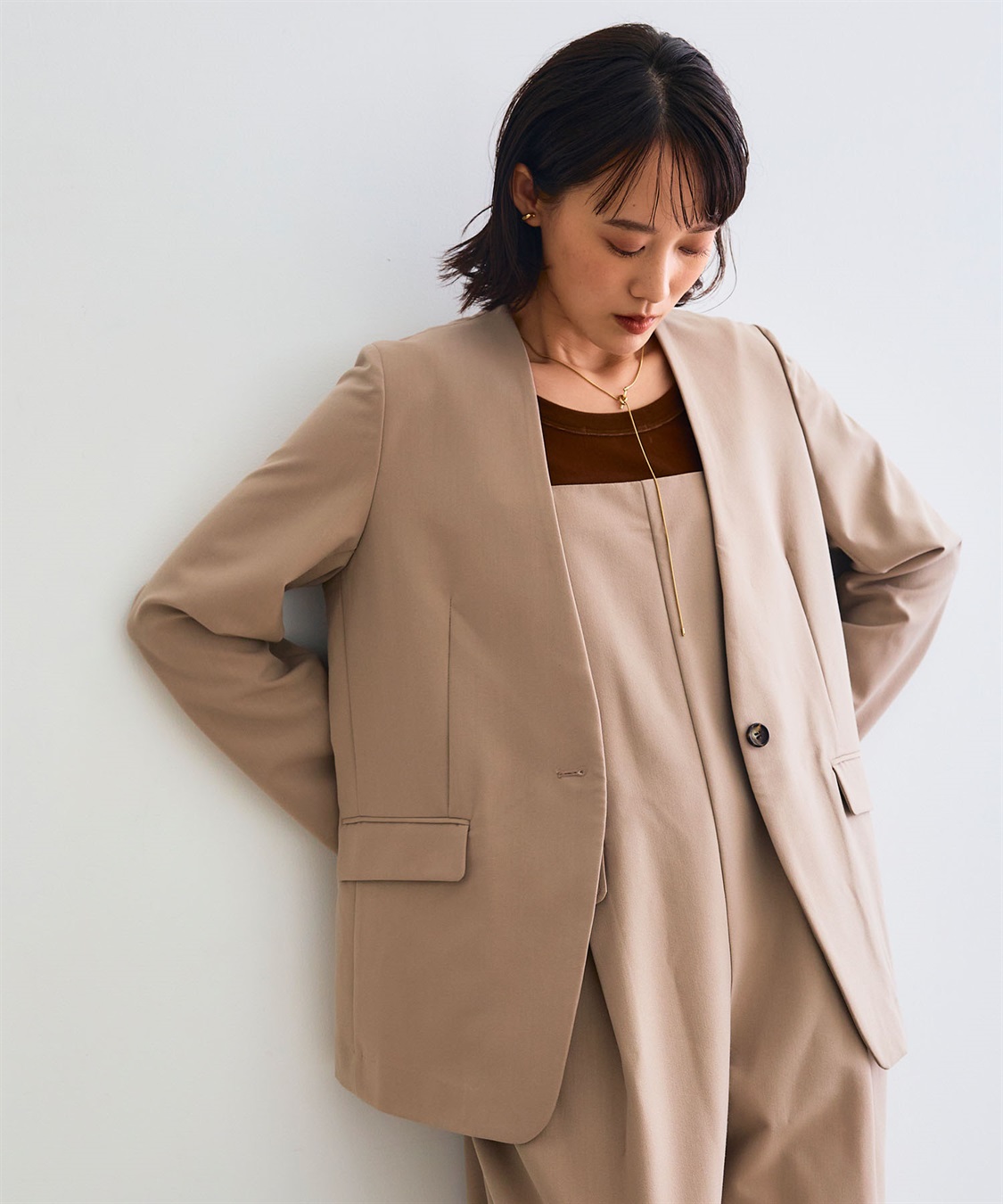 シワになりにくい》サマ美え リラックスノーカラージャケット CROSS