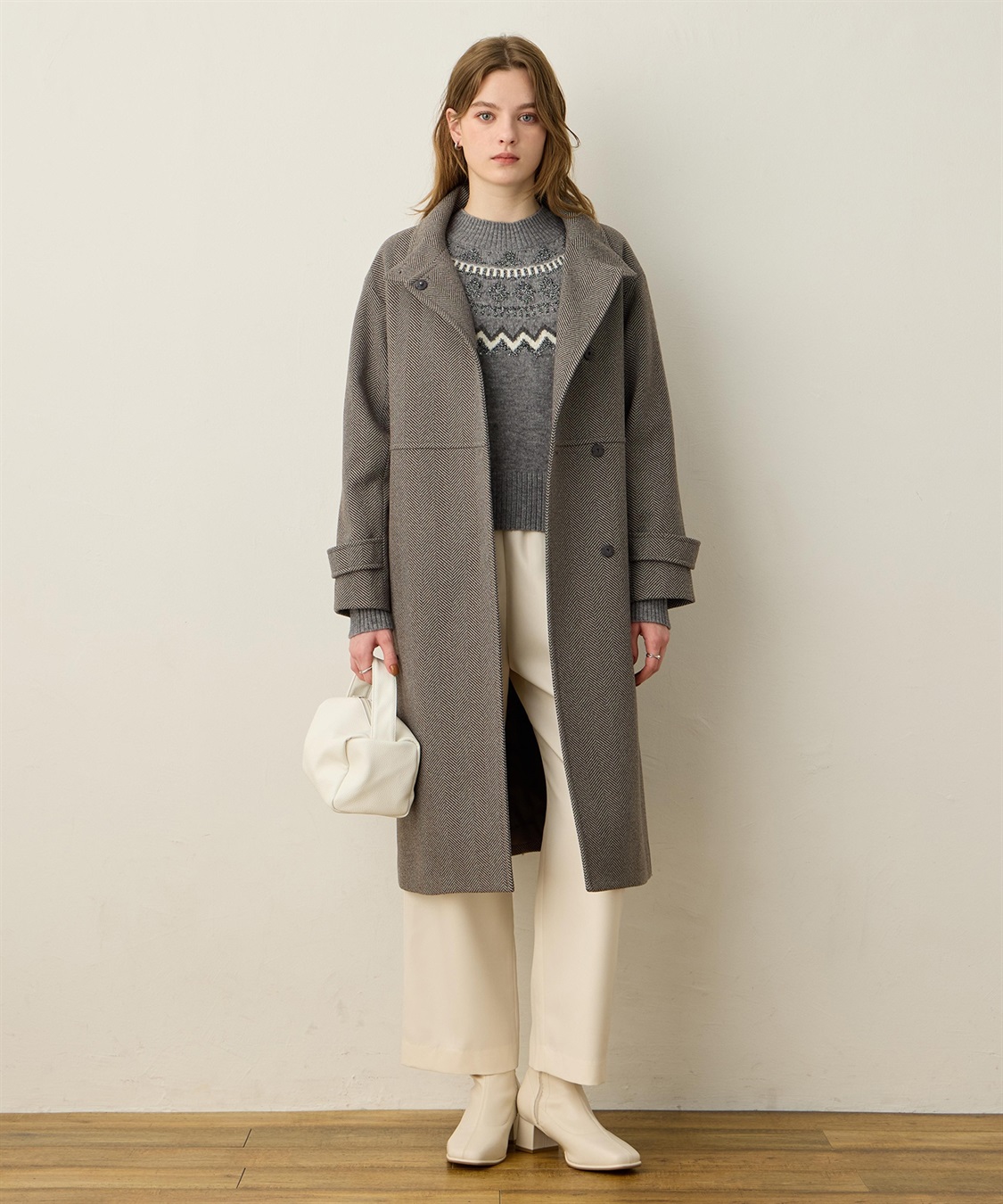 フェイクウールスタンドカラーロングコート LE SOUK HOLIDAY｜クロス