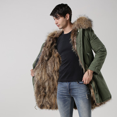 メンズ Mens Real Fox Fur Real Fur LinerHoodie Military Coat Long