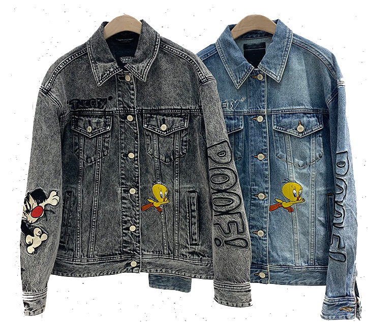 ルーニーテューンズ デニムジャケット ビッグロゴ バック刺繍 ダブル