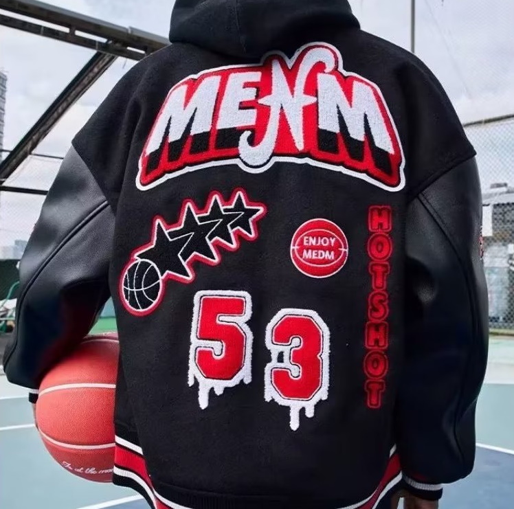 basketball embroidery Flocking Embroidery Stitching stadium jacket