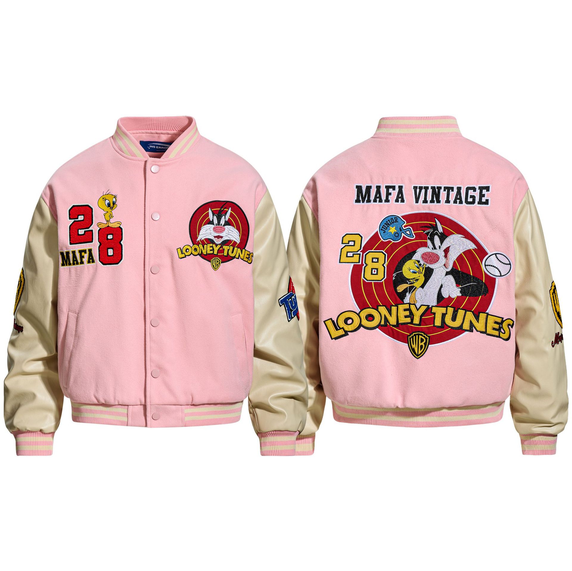 Unisex Looney tunes tweety leather stadium jacket baseball uniform