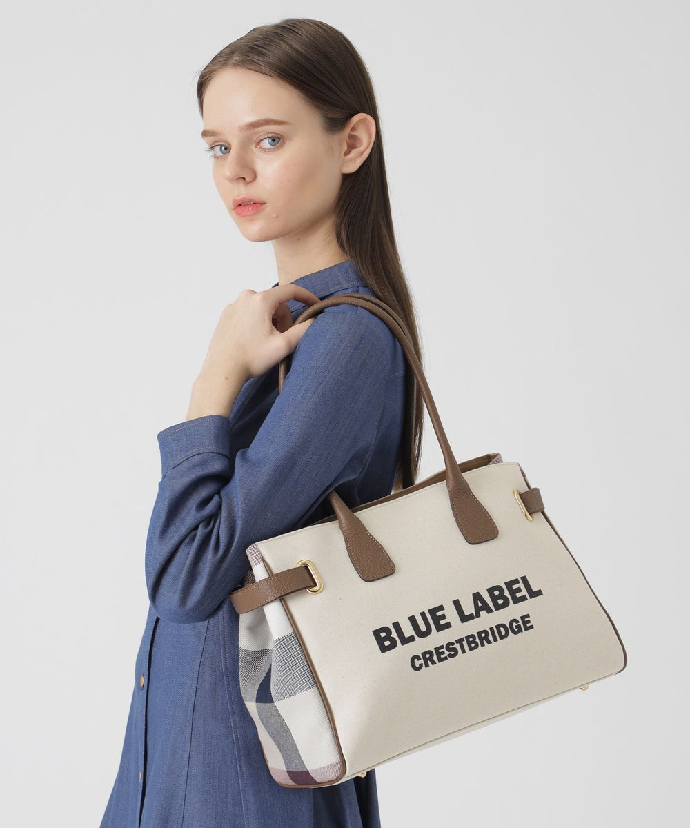バーバリーブルーレーベル/トートバッグ/ネイビー×アイボリー×ライト