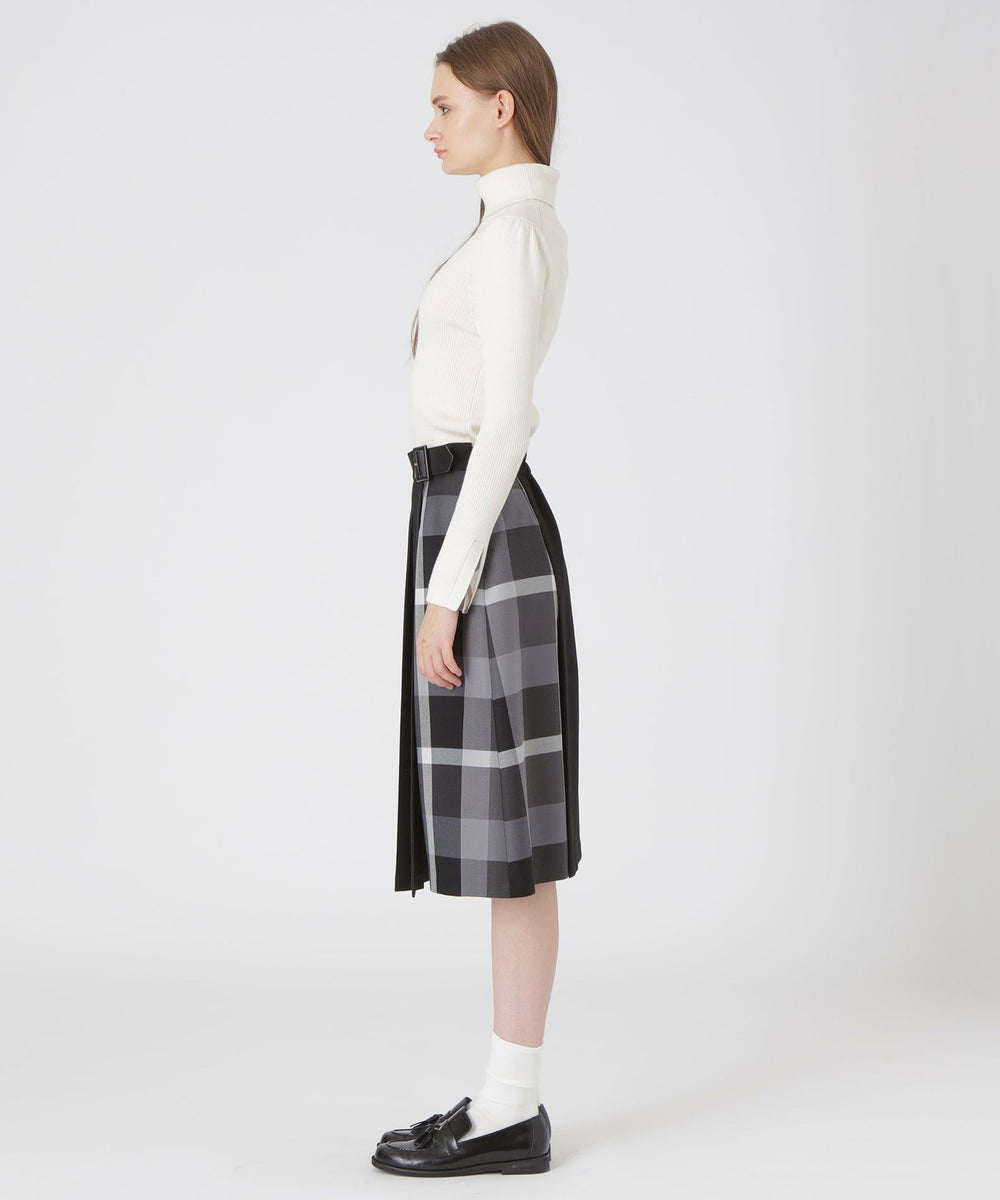 ウールライクツイルパーシャルチェックスカート（スカート）｜BLUE