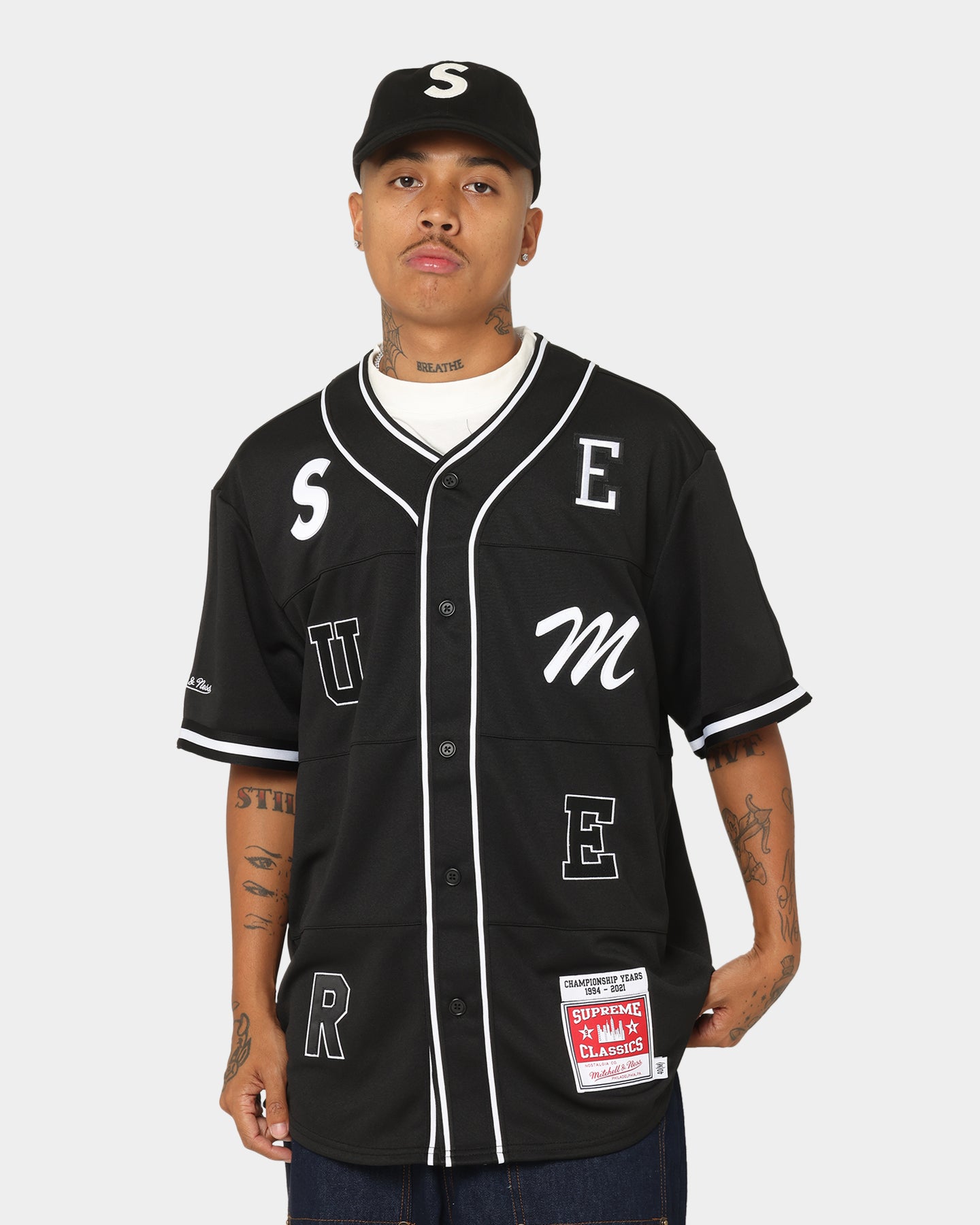 Supreme X Mitchell & Ness Patch Baseball Jersey Black | Culture Kings