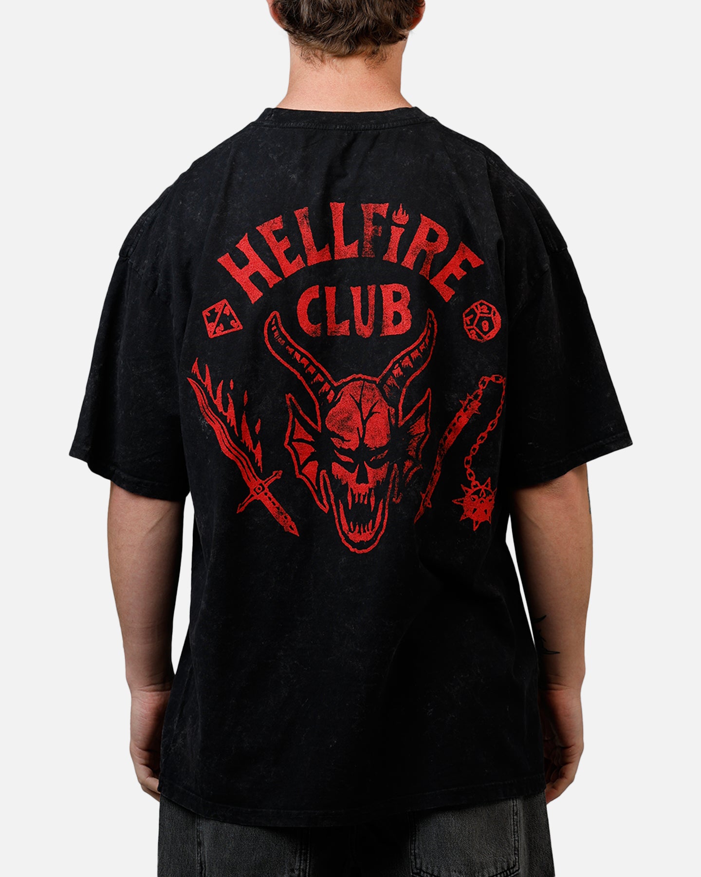 73Studio X Stranger Things Hellfire Lives T-Shirt Black Acidwash