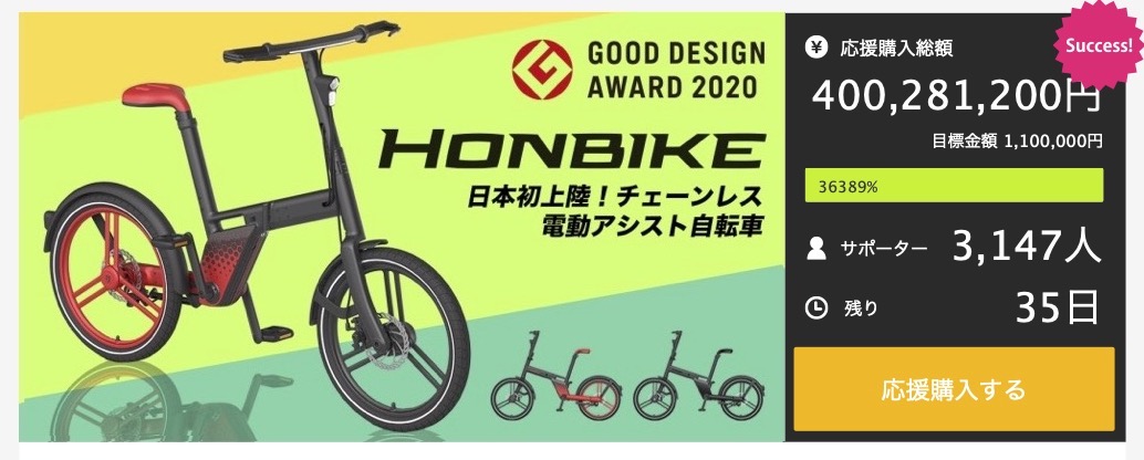 チェーンレスで注目されている電動アシスト自転車「HONBIKE」が「型式
