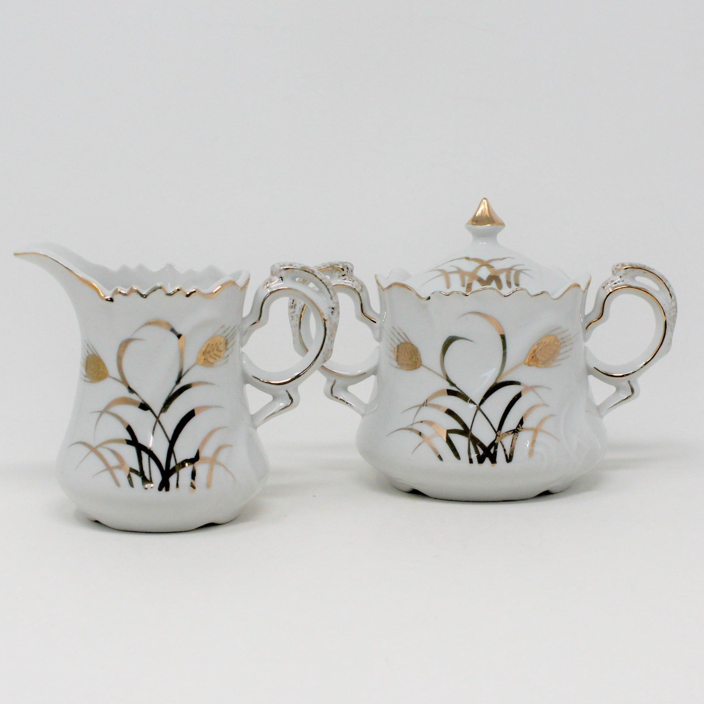 Creamer & Sugar with Lid, Lefton, Wheat 20595, Hand Painted Japan