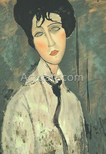 肉筆黒いネクタイの女 モディリアーニ油絵複製画通販！