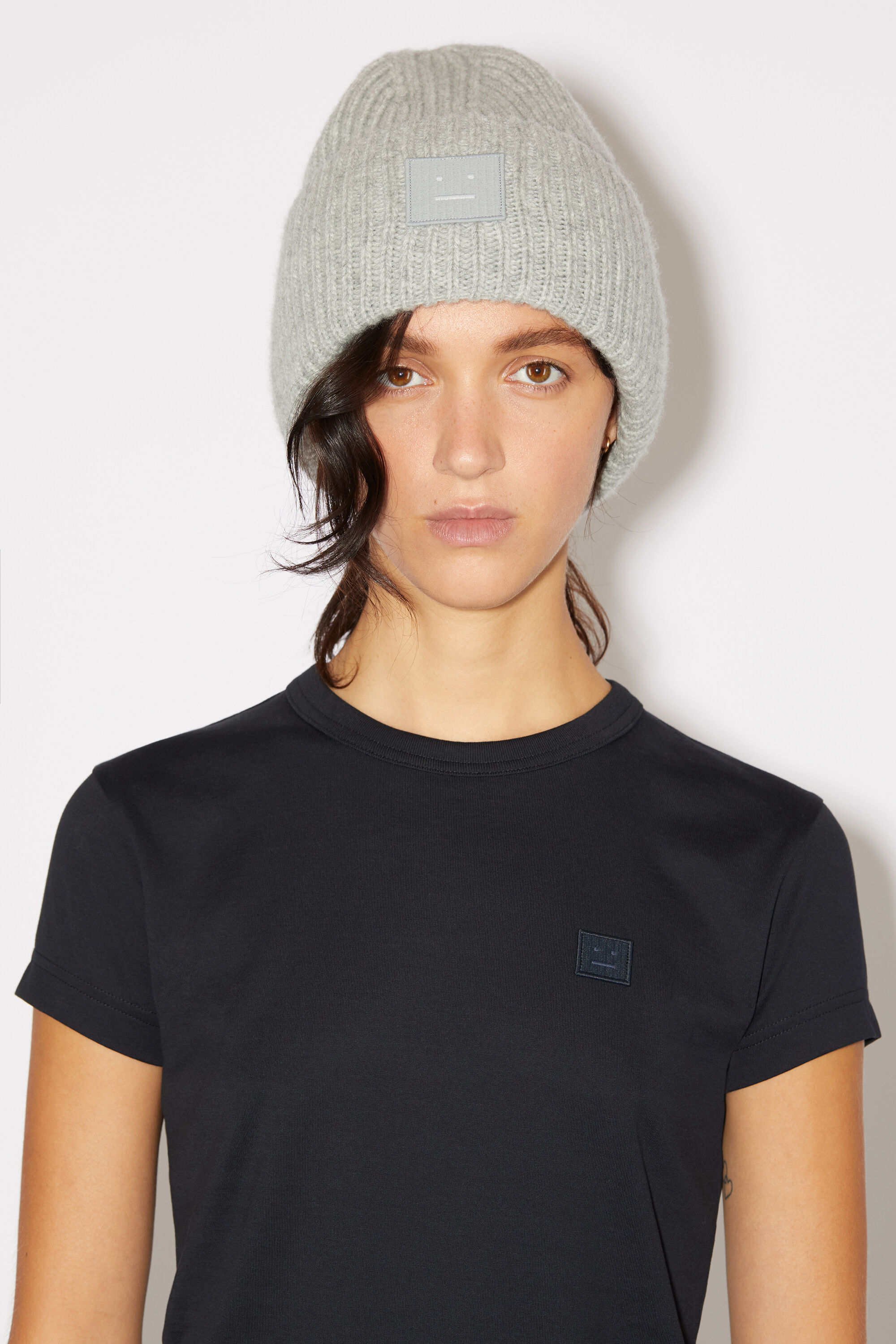 Acne Studios - ラージFaceロゴビーニー - ライトグレーメランジ