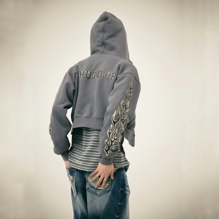 Thug Club - 【残り一点】Leather Flame Cropped Hooded Zip Up