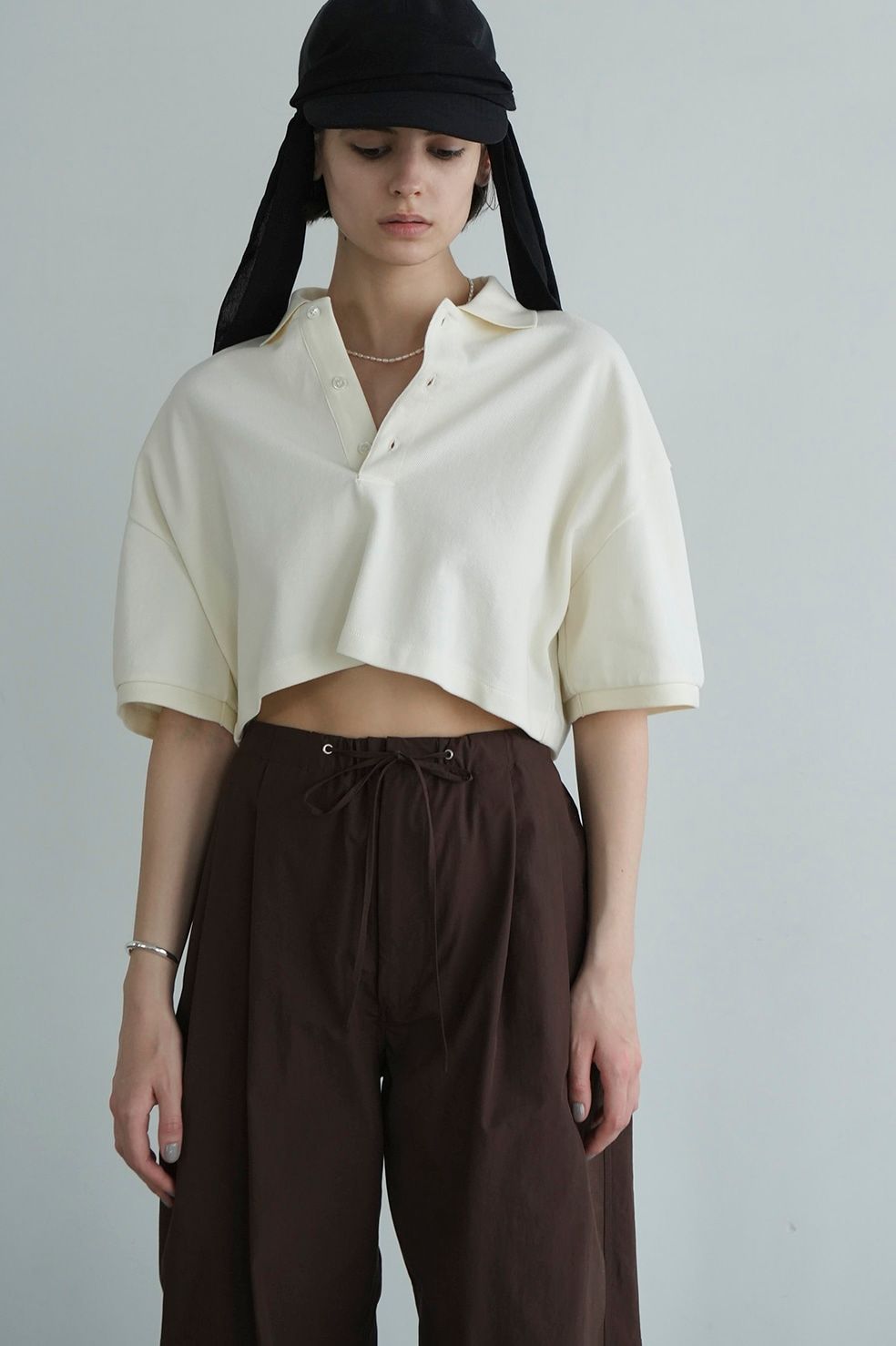 CLANE - クロップド ポロ シャツ - CROPPED POLO TOPS - IVORY
