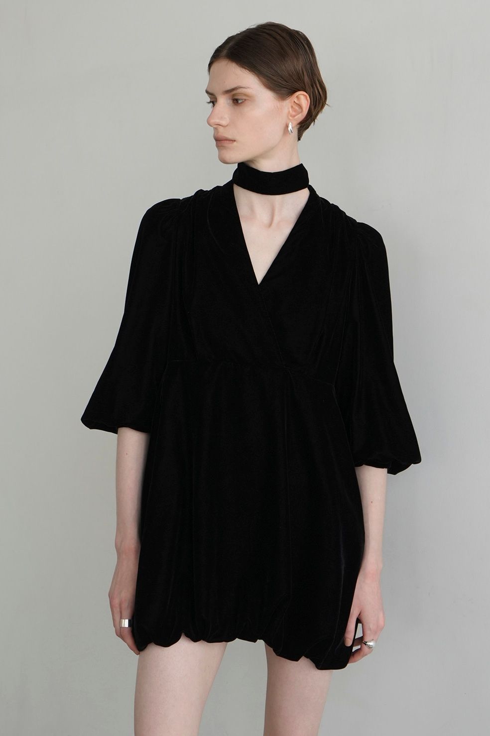 CLANE - ベロアミニワンピース - VELOR BALLOON MINI ONEPIECE - BLACK