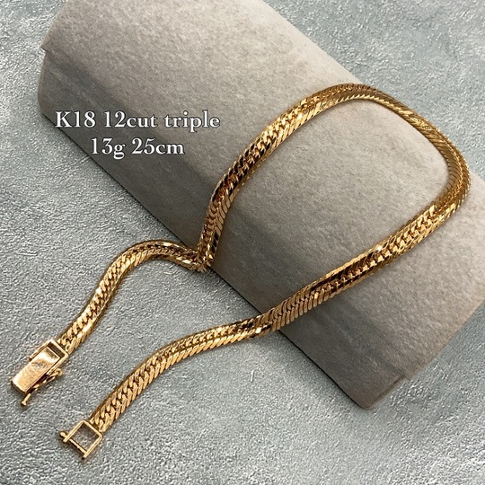 K18 12面トリプル 13g 25cm メンズ 喜平 アンクレット 品番 : k12t