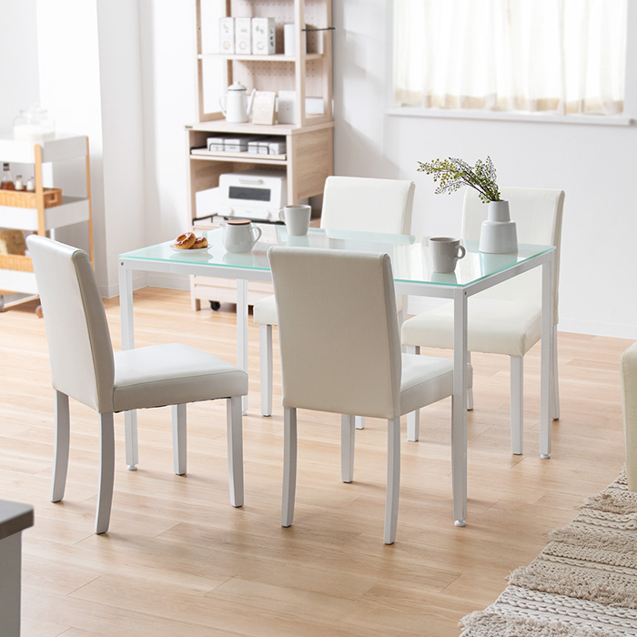 4人用 ホワイトガラストップダイニング5点セット | 家具・インテリア