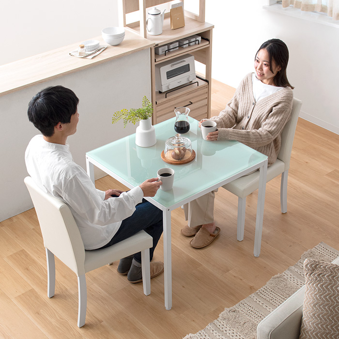2人用 ガラストップダイニング3点セット【スリムチェアタイプ】 | 家具