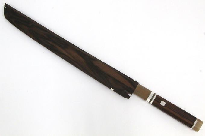 天之一神 先丸蛸引包丁 尺一 白一鋼 水本焼 銀巻柄 目釘留 鞘・袱紗