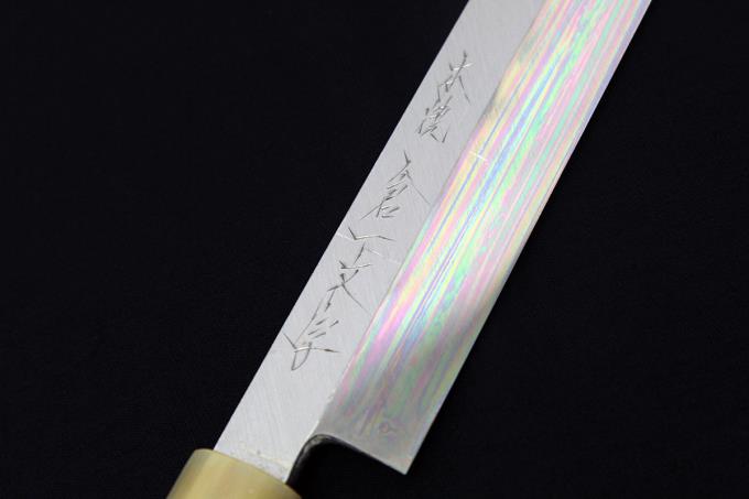 柳刃包丁 尺一 本焼 刃先鏡面 水牛黒檀八角柄 塗り鞘・箱付 【O170